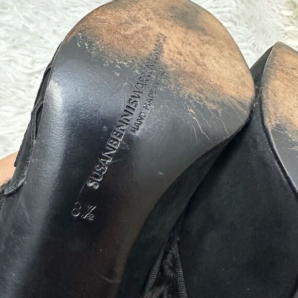 Susan Bennis/Warren Edwards Vintage Black Suede Statement Fur Patch Heels sz 8.5 - Picture 10 of 11